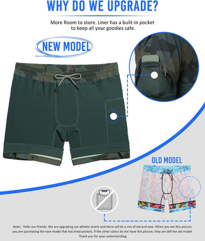 Mens 5" Gym Running Shorts for Men 2 in 1 Quick Dry Workout Athletic Shorts