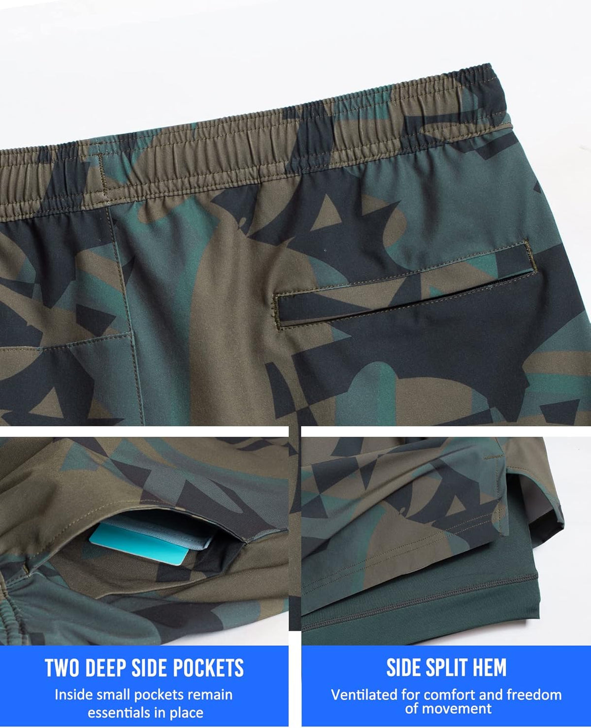 Mens 5" Gym Running Shorts for Men 2 in 1 Quick Dry Workout Athletic Shorts