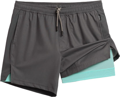 Mens 5" Gym Running Shorts for Men 2 in 1 Quick Dry Workout Athletic Shorts