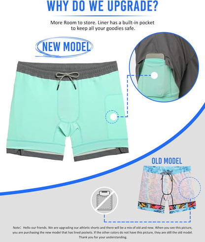 Mens 5" Gym Running Shorts for Men 2 in 1 Quick Dry Workout Athletic Shorts