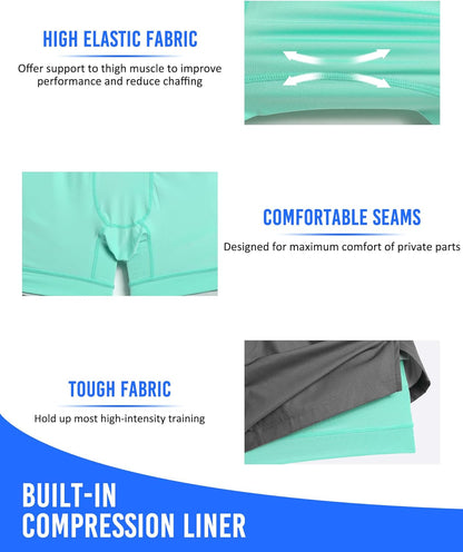 Mens 5" Gym Running Shorts for Men 2 in 1 Quick Dry Workout Athletic Shorts
