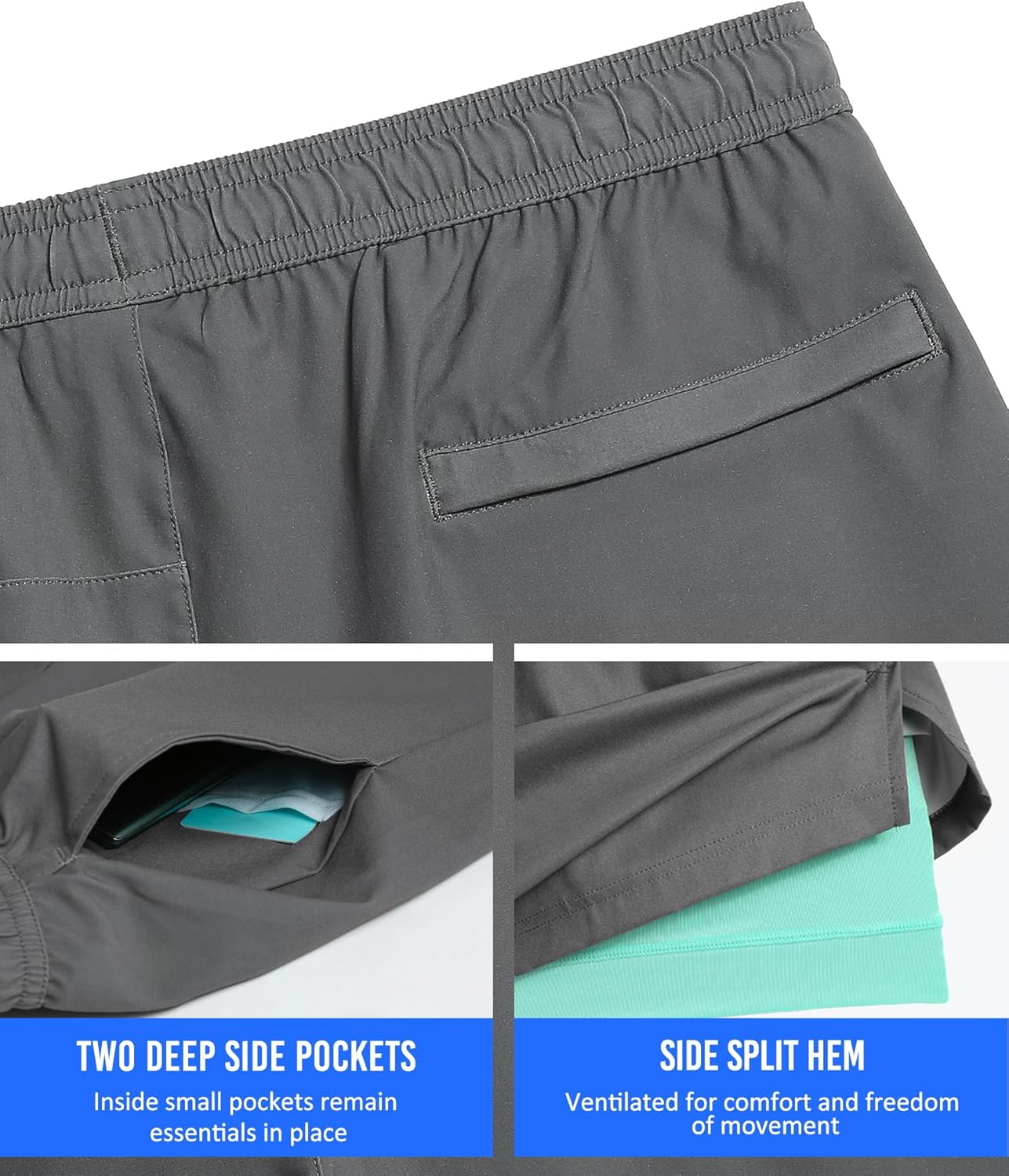 Mens 5" Gym Running Shorts for Men 2 in 1 Quick Dry Workout Athletic Shorts