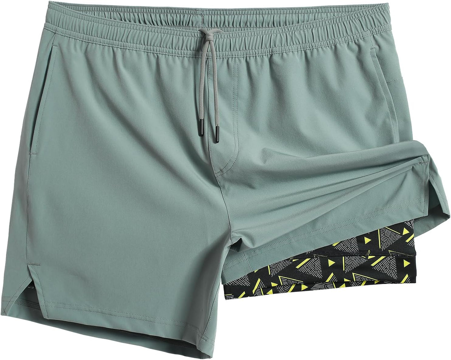 Mens 5" Gym Running Shorts for Men 2 in 1 Quick Dry Workout Athletic Shorts