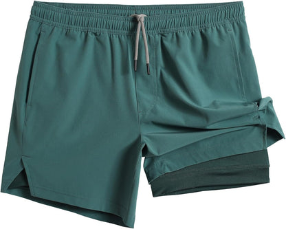 Mens 5" Gym Running Shorts for Men 2 in 1 Quick Dry Workout Athletic Shorts