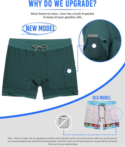 Mens 5" Gym Running Shorts for Men 2 in 1 Quick Dry Workout Athletic Shorts