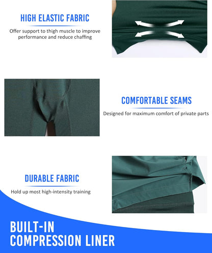 Mens 5" Gym Running Shorts for Men 2 in 1 Quick Dry Workout Athletic Shorts