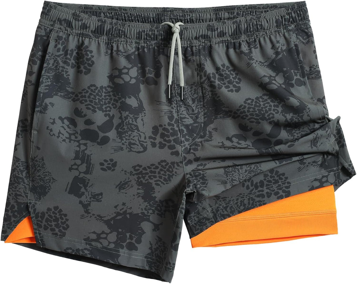 Mens 5" Gym Running Shorts for Men 2 in 1 Quick Dry Workout Athletic Shorts