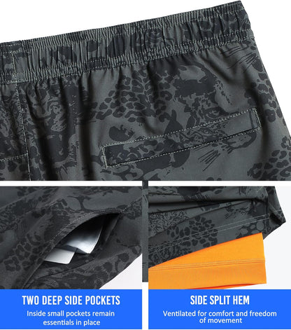 Mens 5" Gym Running Shorts for Men 2 in 1 Quick Dry Workout Athletic Shorts