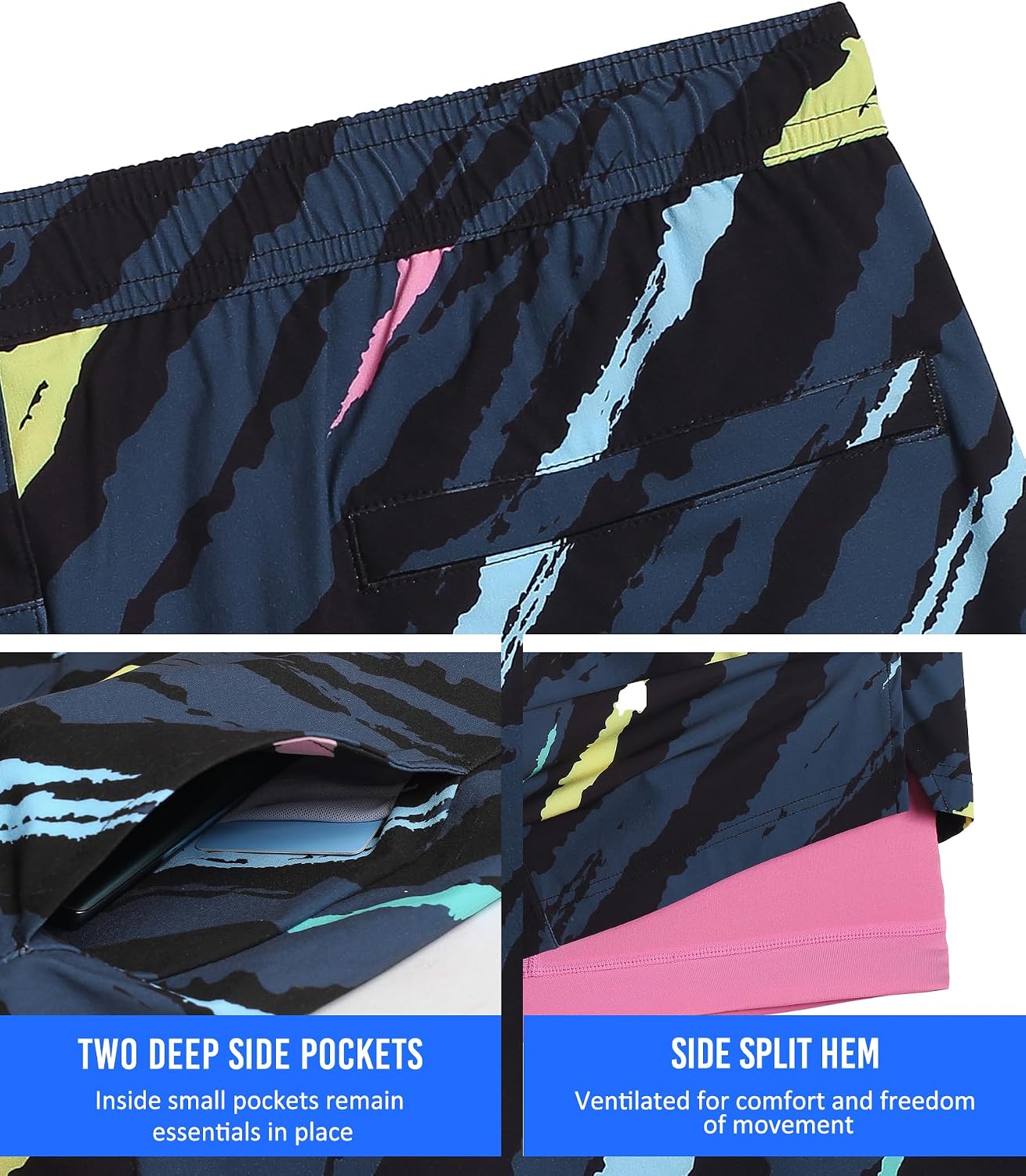 Mens 5" Gym Running Shorts for Men 2 in 1 Quick Dry Workout Athletic Shorts