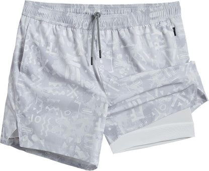 Mens 5" Gym Running Shorts for Men 2 in 1 Quick Dry Workout Athletic Shorts