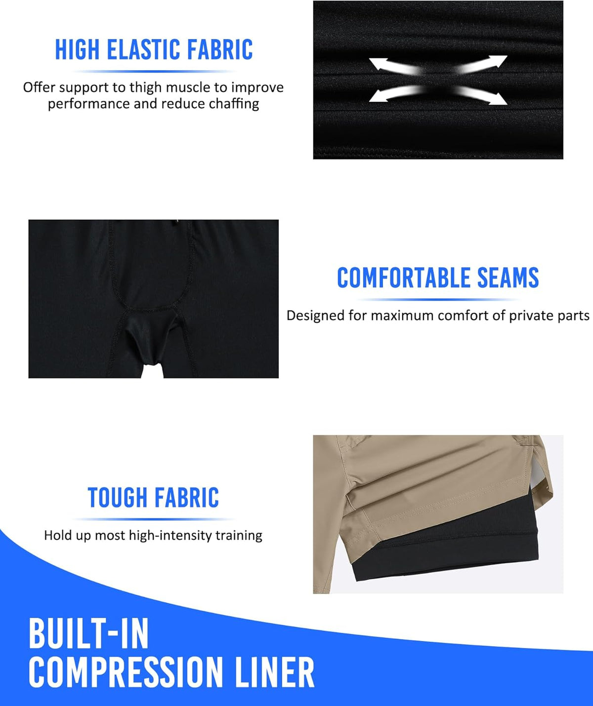 Mens 5" Gym Running Shorts for Men 2 in 1 Quick Dry Workout Athletic Shorts