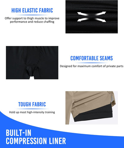 Mens 5" Gym Running Shorts for Men 2 in 1 Quick Dry Workout Athletic Shorts