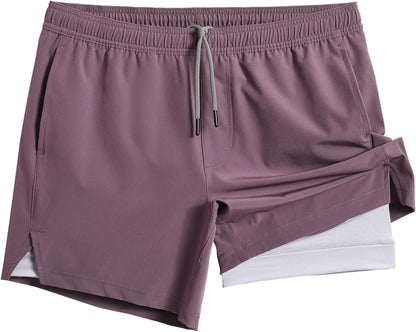 Mens 5" Gym Running Shorts for Men 2 in 1 Quick Dry Workout Athletic Shorts