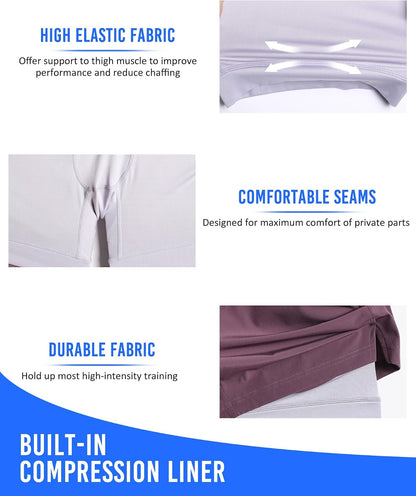Mens 5" Gym Running Shorts for Men 2 in 1 Quick Dry Workout Athletic Shorts