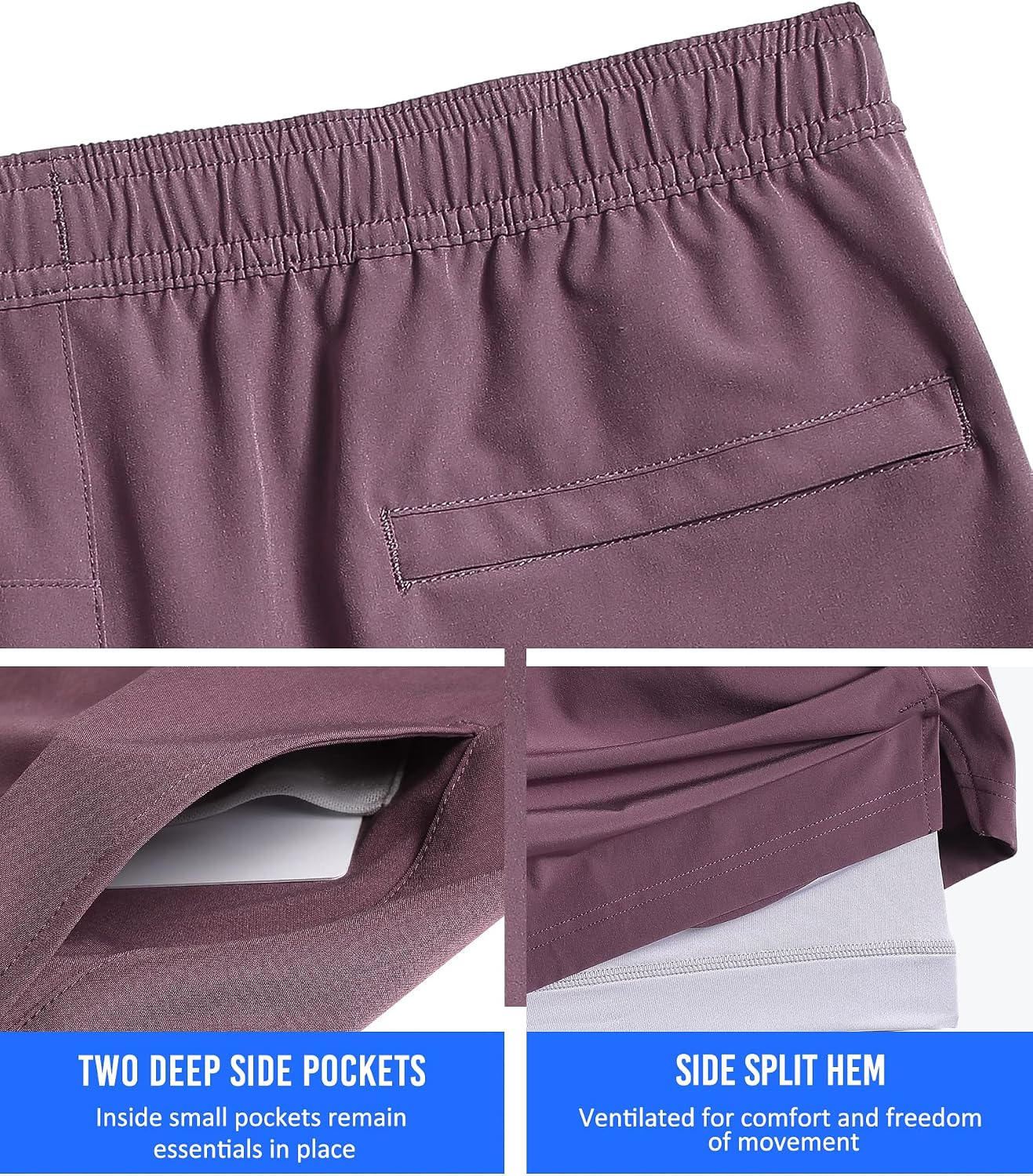 Mens 5" Gym Running Shorts for Men 2 in 1 Quick Dry Workout Athletic Shorts