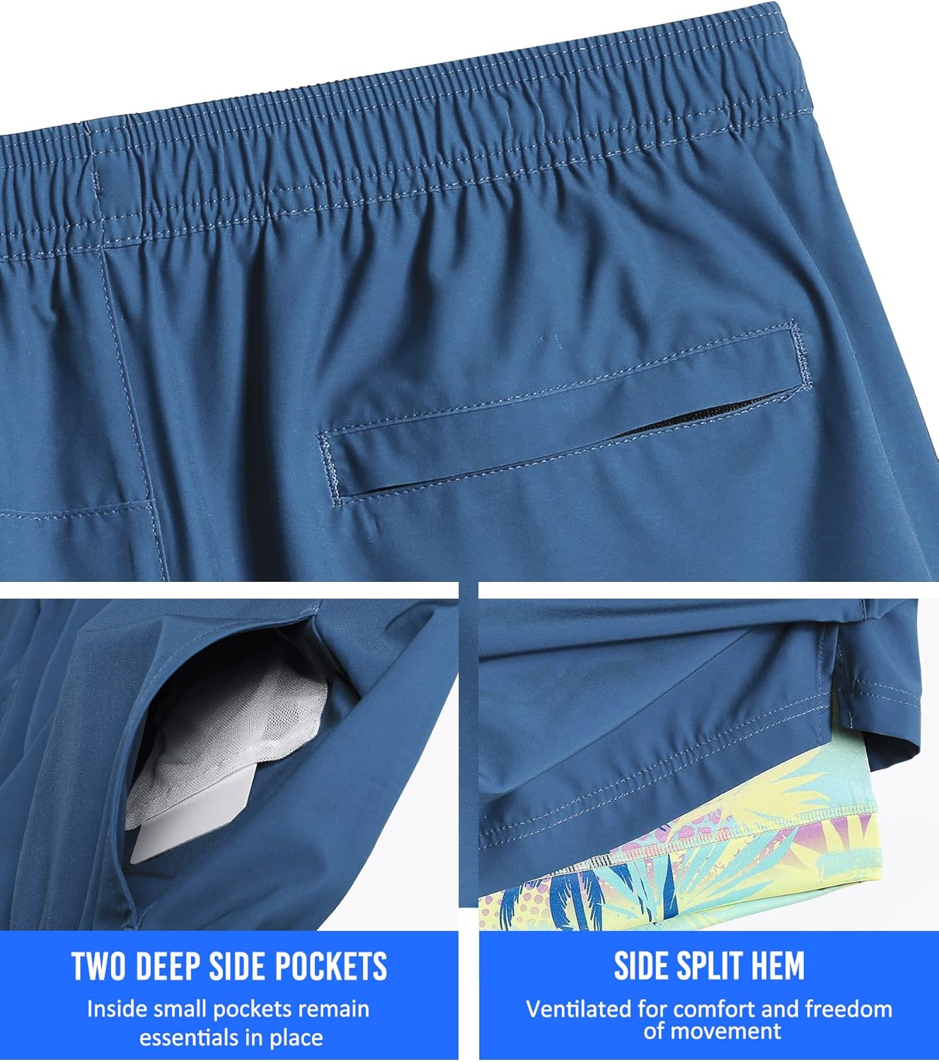 Mens 5" Gym Running Shorts for Men 2 in 1 Quick Dry Workout Athletic Shorts