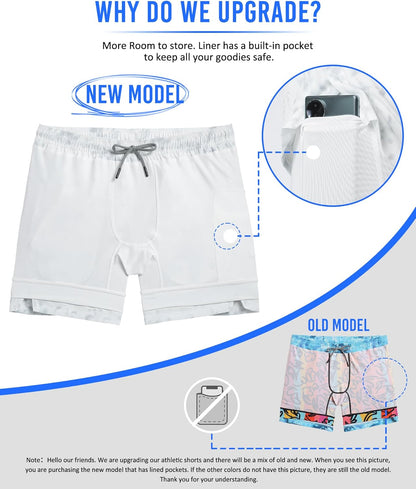 Mens 5" Gym Running Shorts for Men 2 in 1 Quick Dry Workout Athletic Shorts