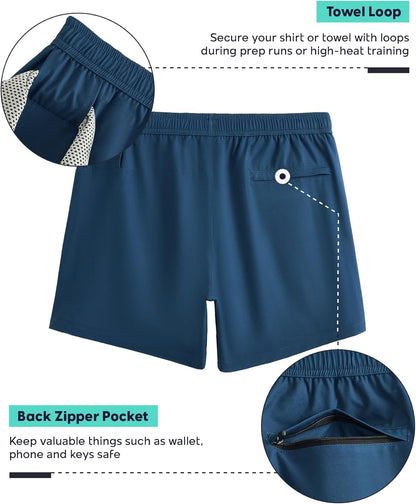 Mens 5" Gym Running Shorts for Men 2 in 1 Quick Dry Workout Athletic Shorts