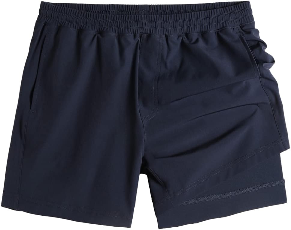 Mens 5" Gym Running Shorts for Men 2 in 1 Quick Dry Workout Athletic Shorts