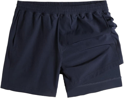 Mens 5" Gym Running Shorts for Men 2 in 1 Quick Dry Workout Athletic Shorts