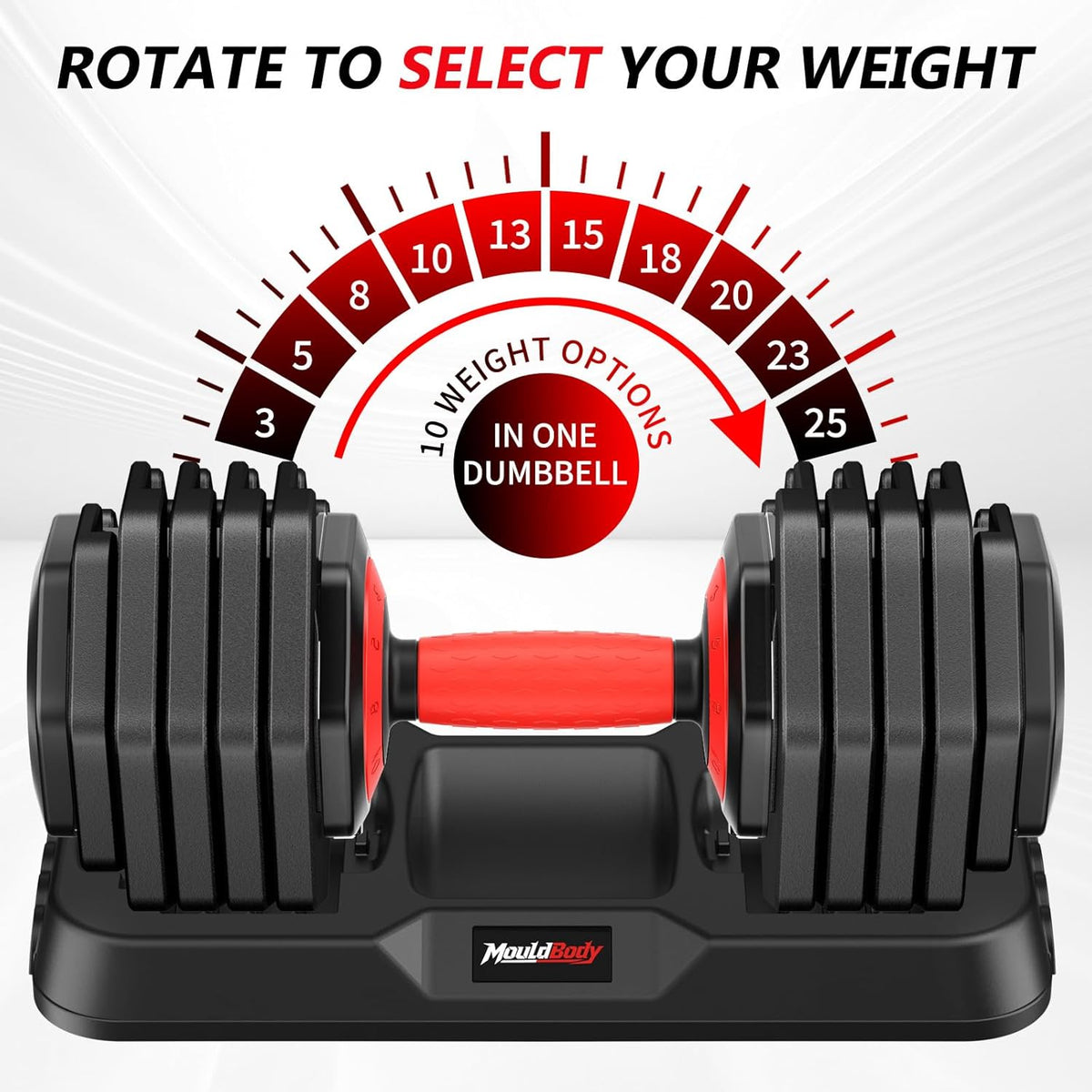 Adjustable Dumbbell Set Pair 25 lb or 50lb,10-in-1 Free Weight | 1-Second Dial Weight Adjustment,Space-Saving Design with Storage Base, Home Gym Strength Training Equipment