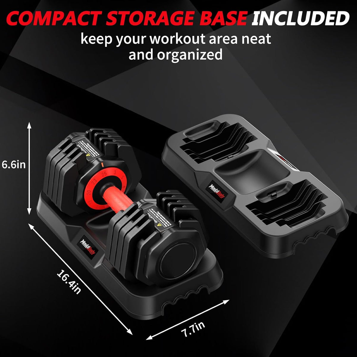 Adjustable Dumbbell Set Pair 25 lb or 50lb,10-in-1 Free Weight | 1-Second Dial Weight Adjustment,Space-Saving Design with Storage Base, Home Gym Strength Training Equipment