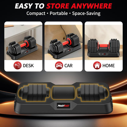 Adjustable Dumbbell Set Pair 25 lb or 50lb,10-in-1 Free Weight | 1-Second Dial Weight Adjustment,Space-Saving Design with Storage Base, Home Gym Strength Training Equipment