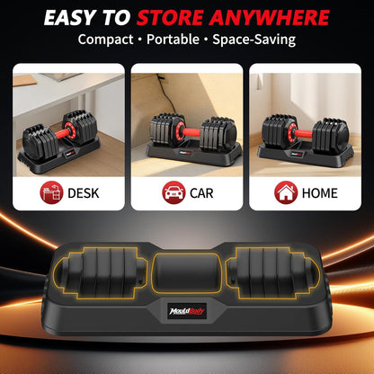 Adjustable Dumbbell Set Pair 25 lb or 50lb,10-in-1 Free Weight | 1-Second Dial Weight Adjustment,Space-Saving Design with Storage Base, Home Gym Strength Training Equipment