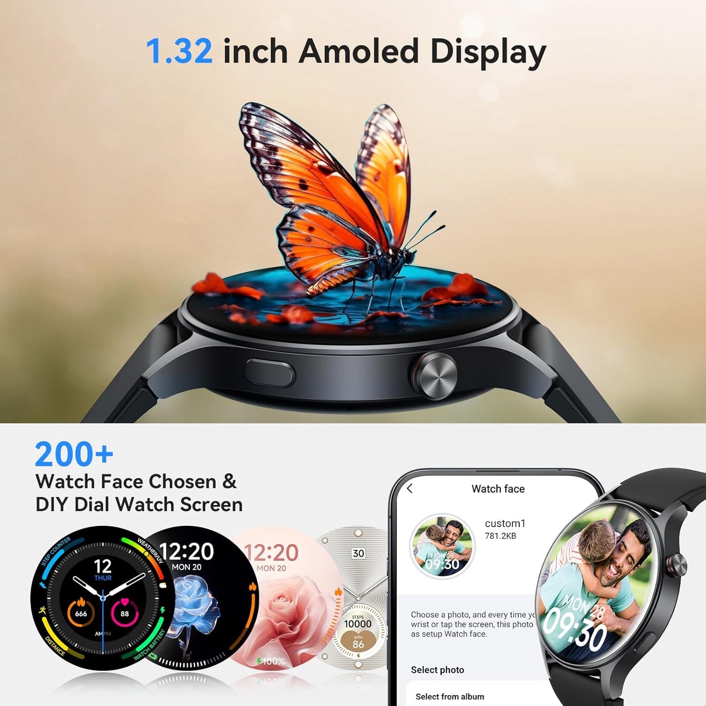 Smart Watch for Women, Answer/Make Call, 1.32'' AMOLED Ultra-Clear Screen Fitness Tracker with Heart Rate/Sleep/SpO2 Monitor, Smartwatch for iPhone/Samsung/Android, 110+ Sport Modes, 3ATM Waterproof