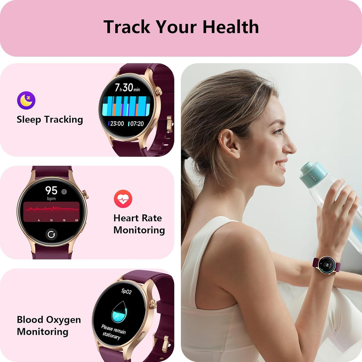 Smart Watch for Women, Answer/Make Call, 1.32'' AMOLED Ultra-Clear Screen Fitness Tracker with Heart Rate/Sleep/SpO2 Monitor, Smartwatch for iPhone/Samsung/Android, 110+ Sport Modes, 3ATM Waterproof
