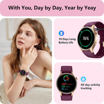 Smart Watch for Women, Answer/Make Call, 1.32'' AMOLED Ultra-Clear Screen Fitness Tracker with Heart Rate/Sleep/SpO2 Monitor, Smartwatch for iPhone/Samsung/Android, 110+ Sport Modes, 3ATM Waterproof