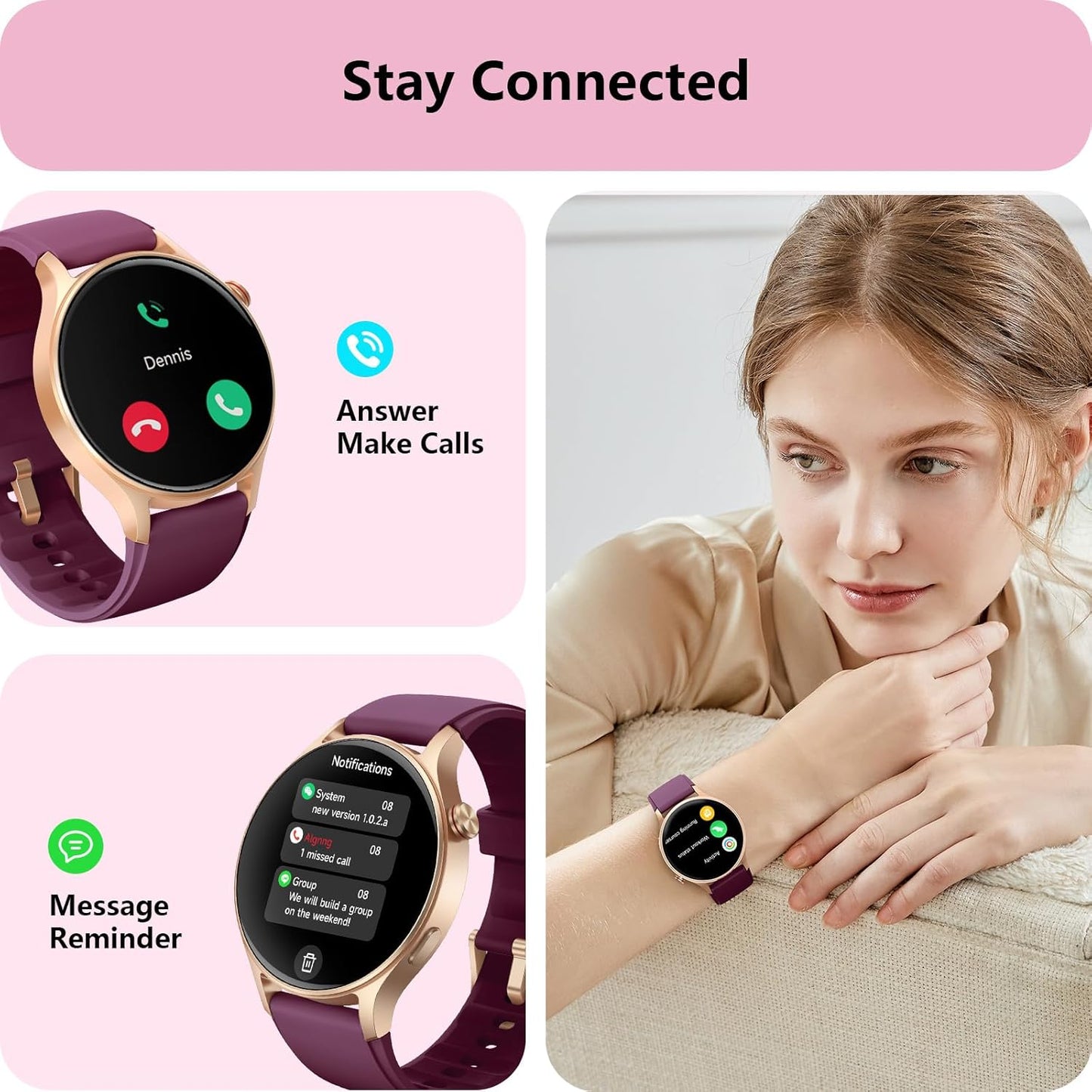 Smart Watch for Women, Answer/Make Call, 1.32'' AMOLED Ultra-Clear Screen Fitness Tracker with Heart Rate/Sleep/SpO2 Monitor, Smartwatch for iPhone/Samsung/Android, 110+ Sport Modes, 3ATM Waterproof