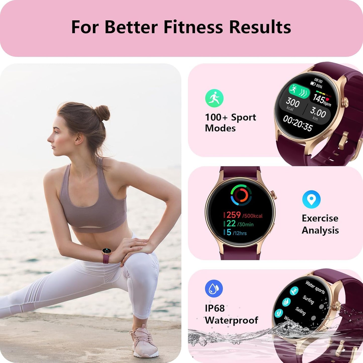 Smart Watch for Women, Answer/Make Call, 1.32'' AMOLED Ultra-Clear Screen Fitness Tracker with Heart Rate/Sleep/SpO2 Monitor, Smartwatch for iPhone/Samsung/Android, 110+ Sport Modes, 3ATM Waterproof
