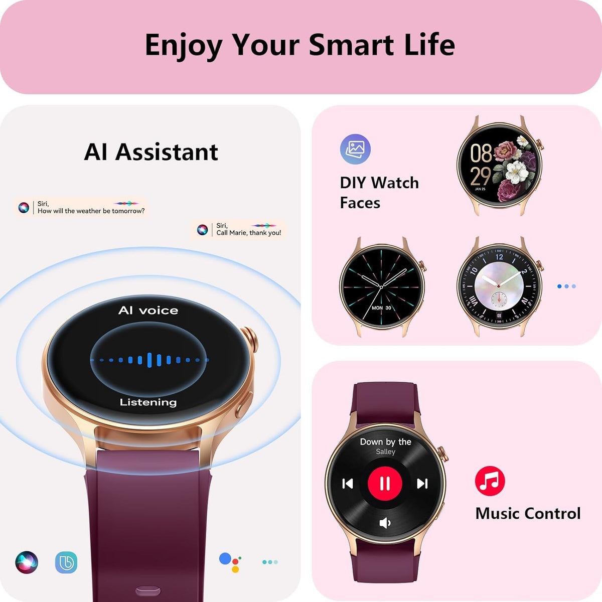Smart Watch for Women, Answer/Make Call, 1.32'' AMOLED Ultra-Clear Screen Fitness Tracker with Heart Rate/Sleep/SpO2 Monitor, Smartwatch for iPhone/Samsung/Android, 110+ Sport Modes, 3ATM Waterproof