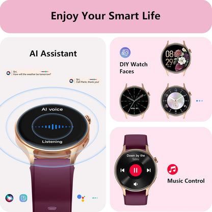 Smart Watch for Women, Answer/Make Call, 1.32'' AMOLED Ultra-Clear Screen Fitness Tracker with Heart Rate/Sleep/SpO2 Monitor, Smartwatch for iPhone/Samsung/Android, 110+ Sport Modes, 3ATM Waterproof