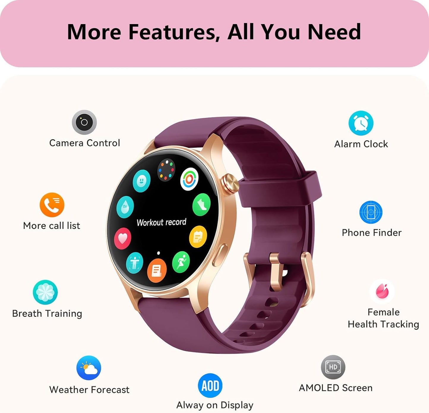 Smart Watch for Women, Answer/Make Call, 1.32'' AMOLED Ultra-Clear Screen Fitness Tracker with Heart Rate/Sleep/SpO2 Monitor, Smartwatch for iPhone/Samsung/Android, 110+ Sport Modes, 3ATM Waterproof
