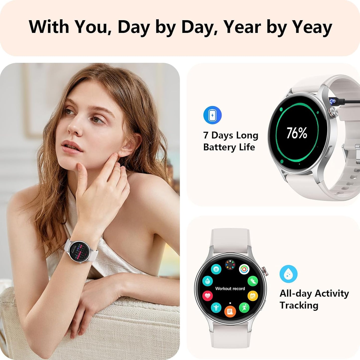 Smart Watch for Women, Answer/Make Call, 1.32'' AMOLED Ultra-Clear Screen Fitness Tracker with Heart Rate/Sleep/SpO2 Monitor, Smartwatch for iPhone/Samsung/Android, 110+ Sport Modes, 3ATM Waterproof