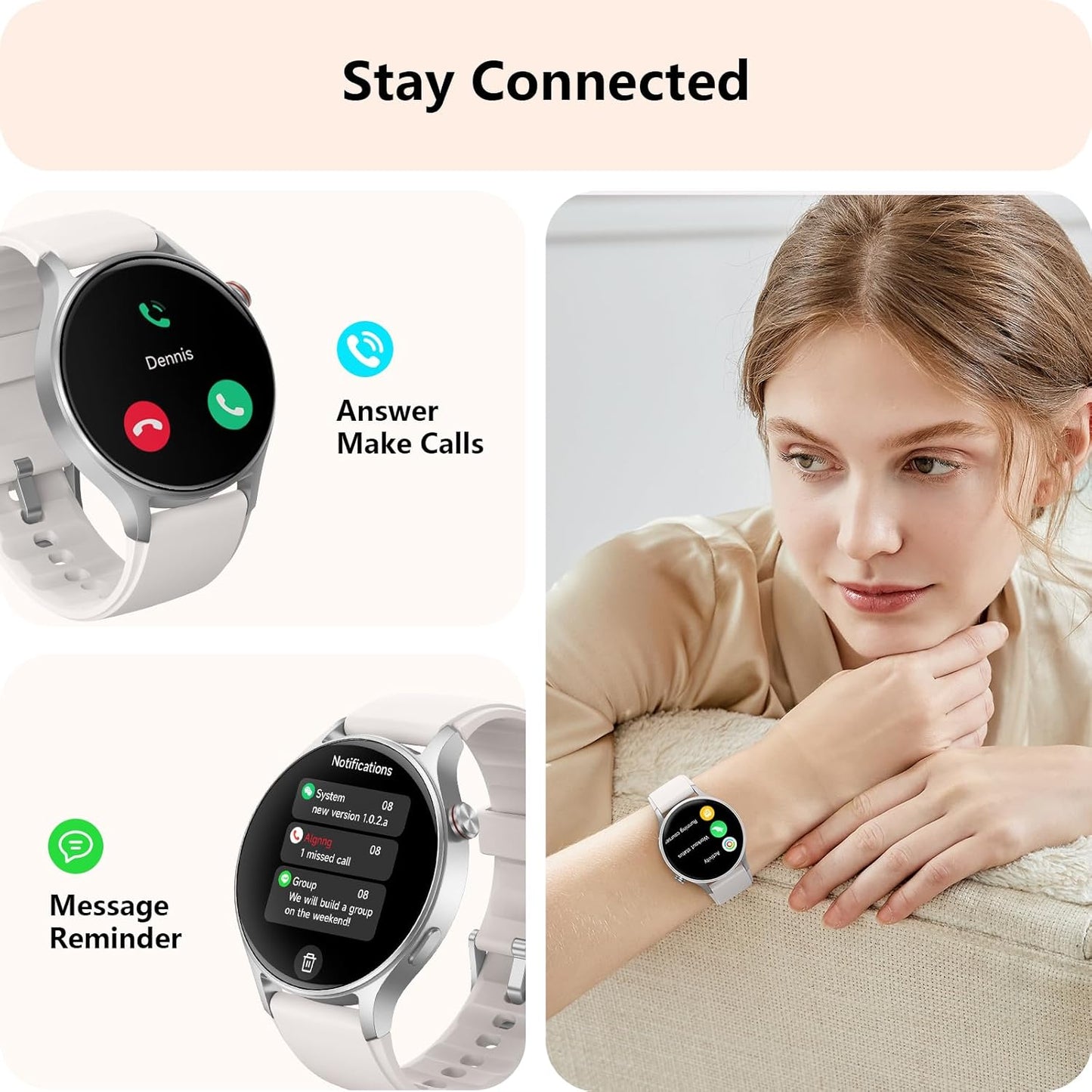 Smart Watch for Women, Answer/Make Call, 1.32'' AMOLED Ultra-Clear Screen Fitness Tracker with Heart Rate/Sleep/SpO2 Monitor, Smartwatch for iPhone/Samsung/Android, 110+ Sport Modes, 3ATM Waterproof