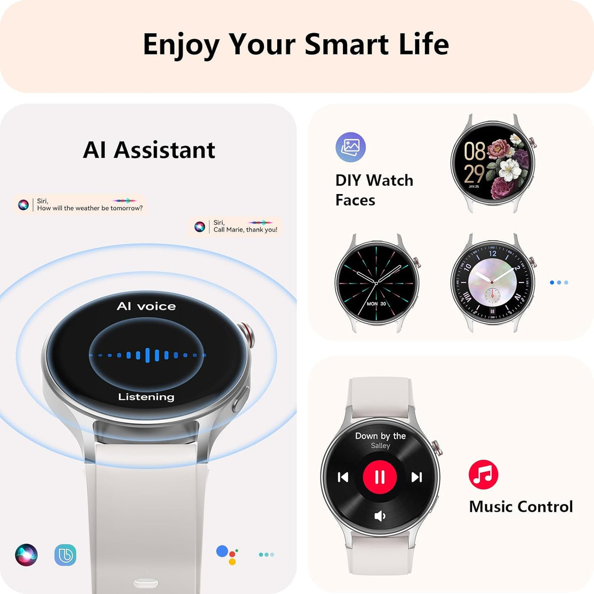Smart Watch for Women, Answer/Make Call, 1.32'' AMOLED Ultra-Clear Screen Fitness Tracker with Heart Rate/Sleep/SpO2 Monitor, Smartwatch for iPhone/Samsung/Android, 110+ Sport Modes, 3ATM Waterproof