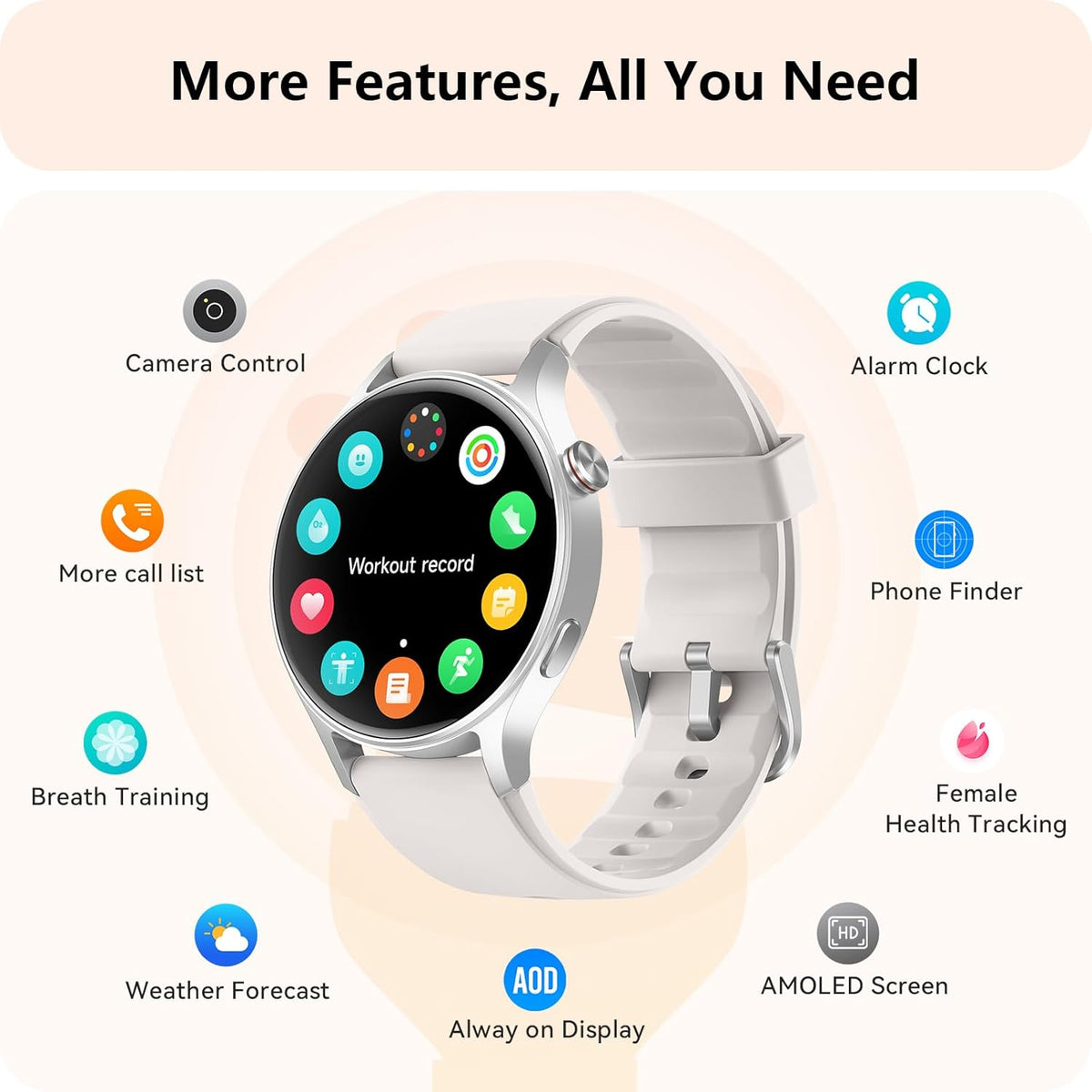 Smart Watch for Women, Answer/Make Call, 1.32'' AMOLED Ultra-Clear Screen Fitness Tracker with Heart Rate/Sleep/SpO2 Monitor, Smartwatch for iPhone/Samsung/Android, 110+ Sport Modes, 3ATM Waterproof