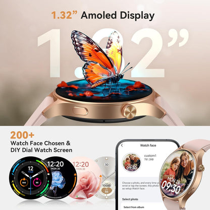 Smart Watch for Women, Answer/Make Call, 1.32'' AMOLED Ultra-Clear Screen Fitness Tracker with Heart Rate/Sleep/SpO2 Monitor, Smartwatch for iPhone/Samsung/Android, 110+ Sport Modes, 3ATM Waterproof