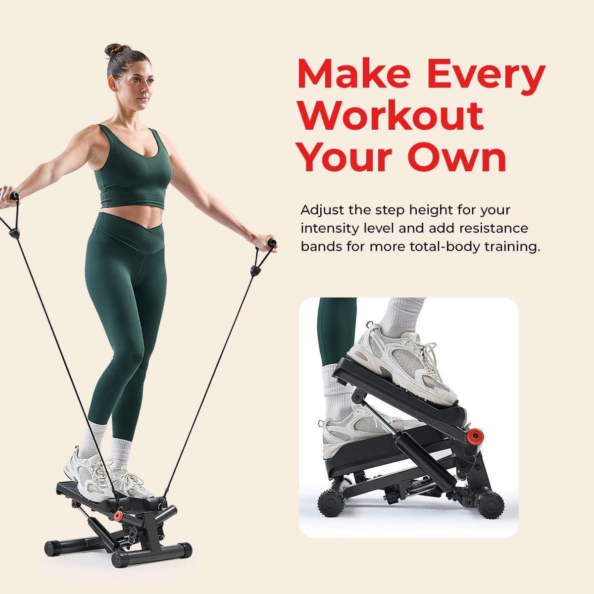 Twist Steppers with Resistance Bands, Compact Mini Stair Step Machines for Low-Impact Home Cardio Workouts