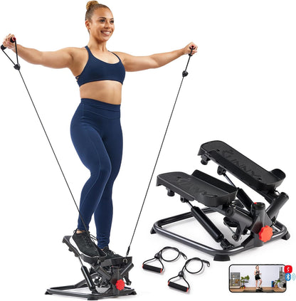 Twist Steppers with Resistance Bands, Compact Mini Stair Step Machines for Low-Impact Home Cardio Workouts