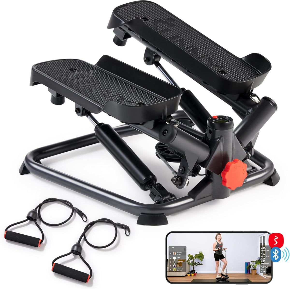 Twist Steppers with Resistance Bands, Compact Mini Stair Step Machines for Low-Impact Home Cardio Workouts
