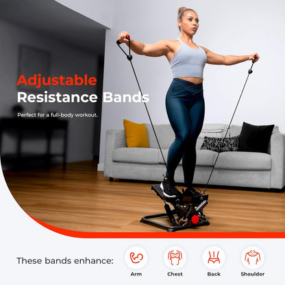 Twist Steppers with Resistance Bands, Compact Mini Stair Step Machines for Low-Impact Home Cardio Workouts