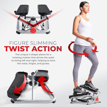 Twist Steppers with Resistance Bands, Compact Mini Stair Step Machines for Low-Impact Home Cardio Workouts