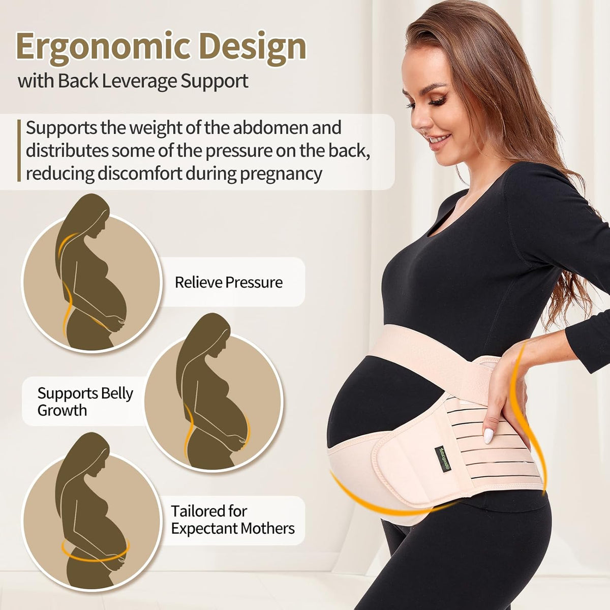 Maternity Belt, Pregnancy 3 in 1 Support Belt for Back/Pelvic/Hip Pain, Maternity Band Belly Support for Pregnancy Belly Support Band (L: Fit Ab 39.5"-51.3", Beige)