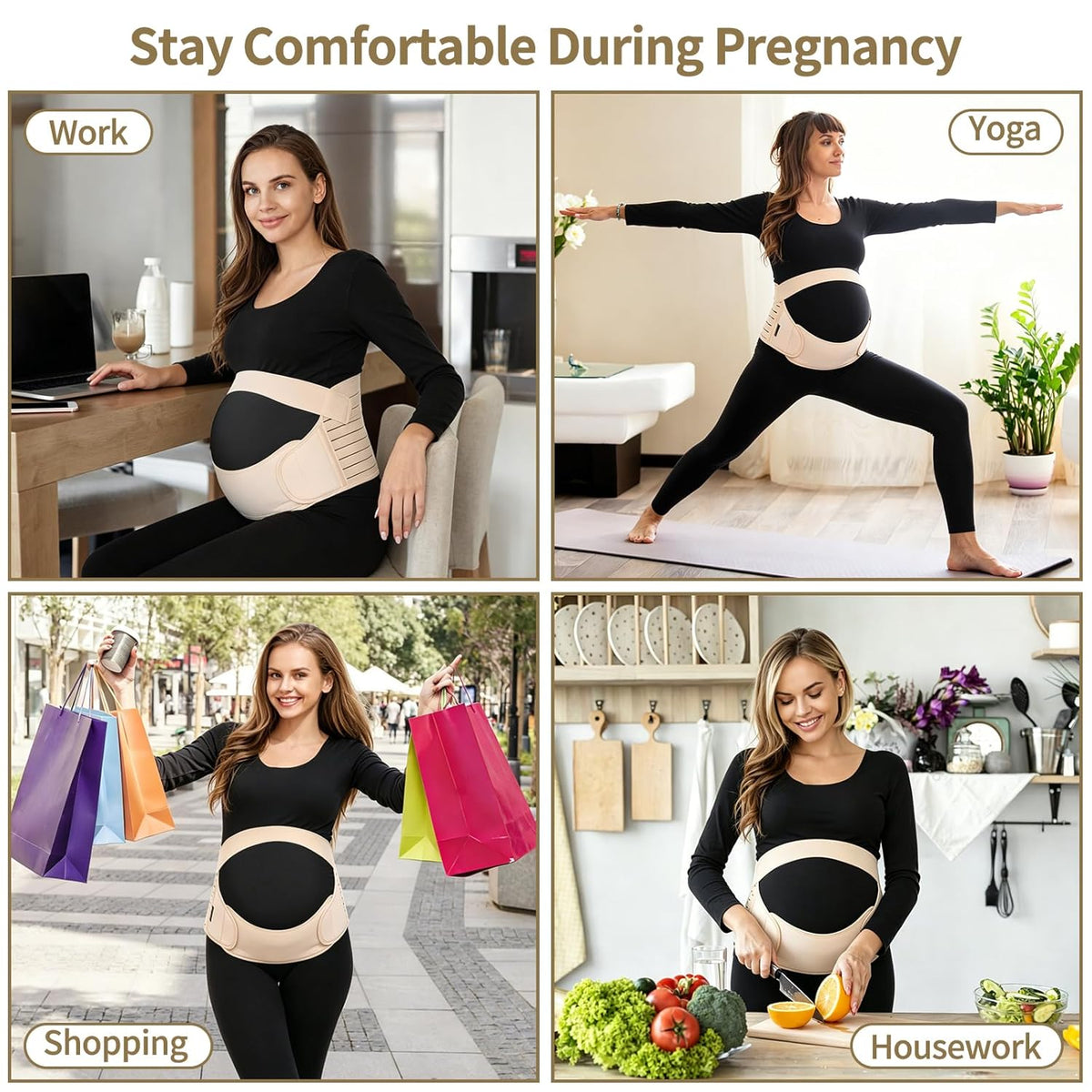 Maternity Belt, Pregnancy 3 in 1 Support Belt for Back/Pelvic/Hip Pain, Maternity Band Belly Support for Pregnancy Belly Support Band (L: Fit Ab 39.5"-51.3", Beige)