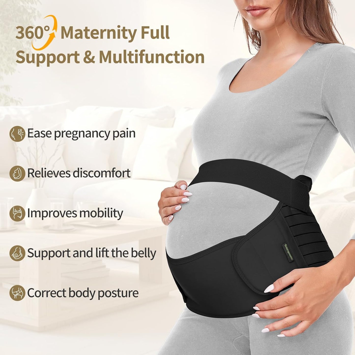 Maternity Belt, Pregnancy 3 in 1 Support Belt for Back/Pelvic/Hip Pain, Maternity Band Belly Support for Pregnancy Belly Support Band (L: Fit Ab 39.5"-51.3", Beige)