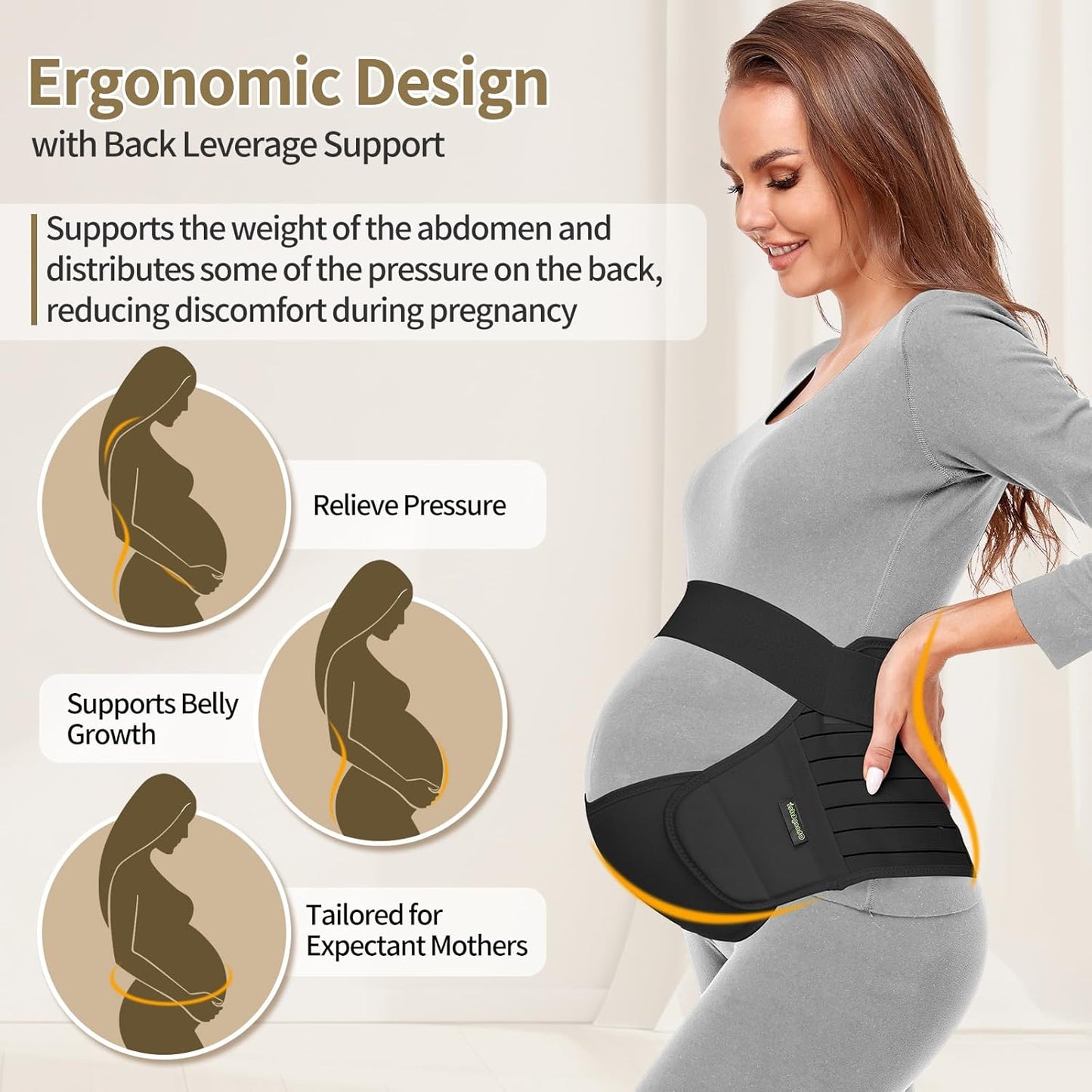 Maternity Belt, Pregnancy 3 in 1 Support Belt for Back/Pelvic/Hip Pain, Maternity Band Belly Support for Pregnancy Belly Support Band (L: Fit Ab 39.5"-51.3", Beige)